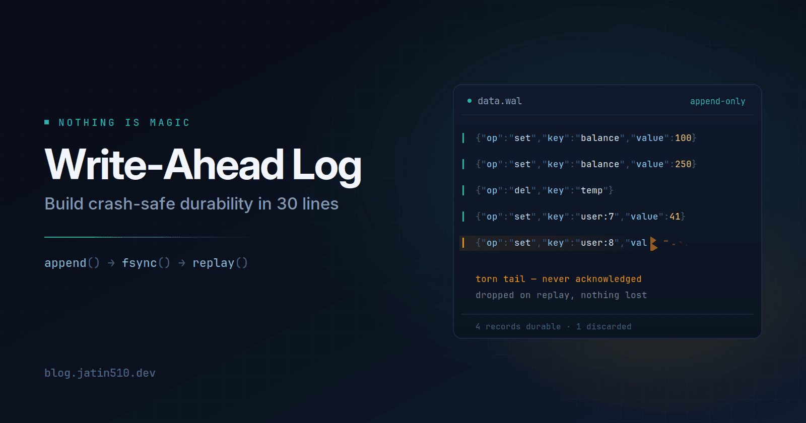 Write-Ahead Log Explained: Build Crash-Safe Durability in 30 Lines